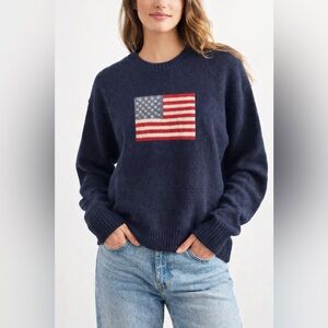 Hollister American Flag Sweater XS Navy USA Knit Crewneck